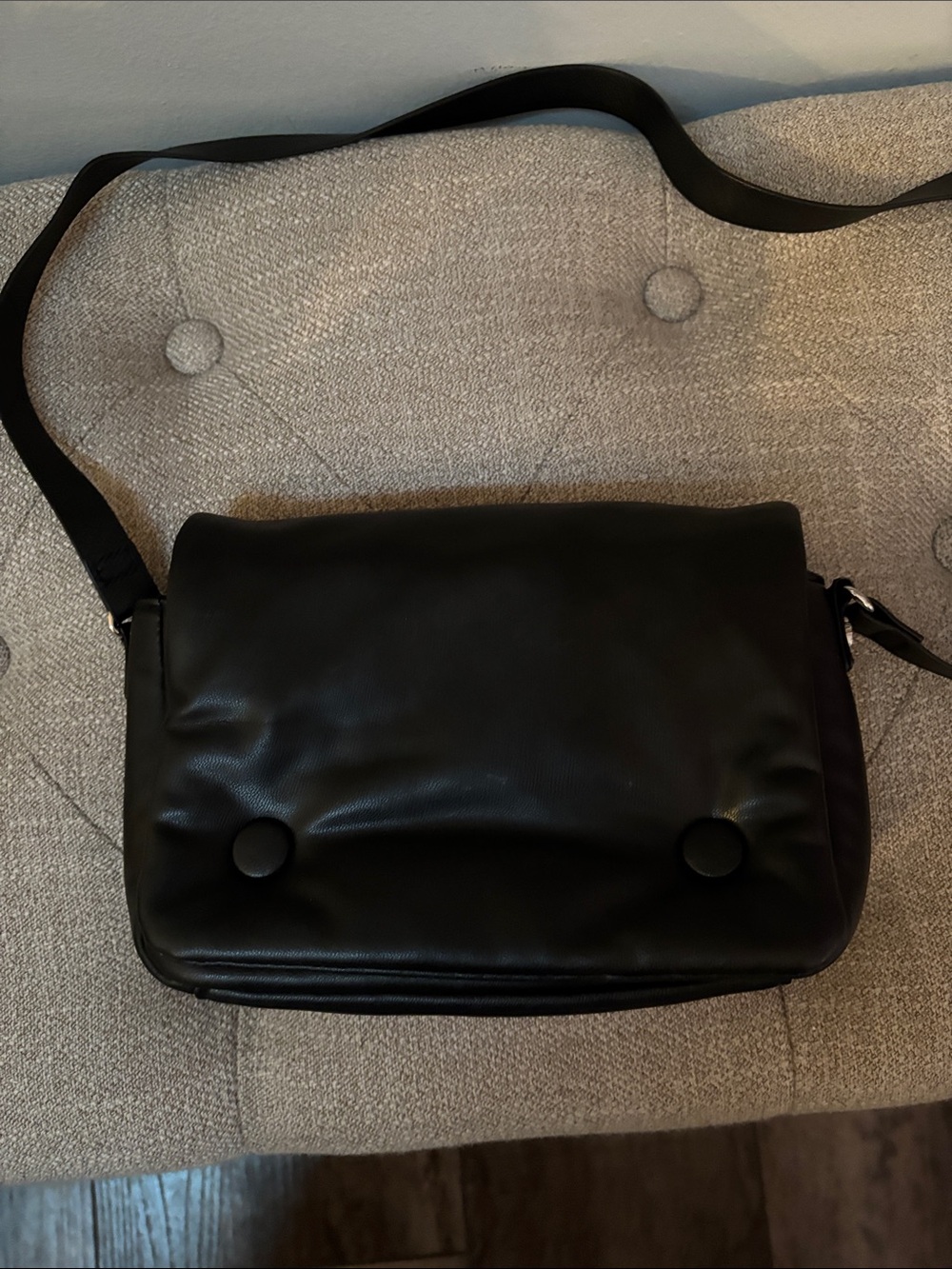H&M Black Padded Button-Flap Crossbody Bag